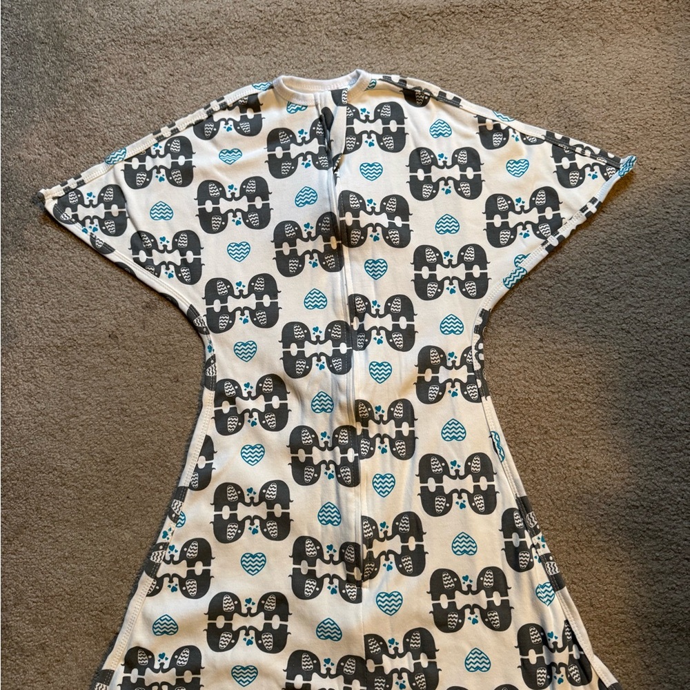 Zipadee Zip Transitional Baby Swaddle - Grey & Blue Elephant Pattern
